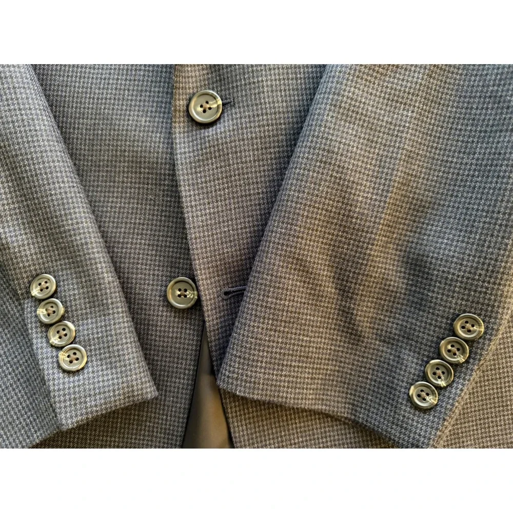 Chaps Houndstooth‎ Sport Coat Mens 46L Blue Two-Button Blazer Jacket Preppy